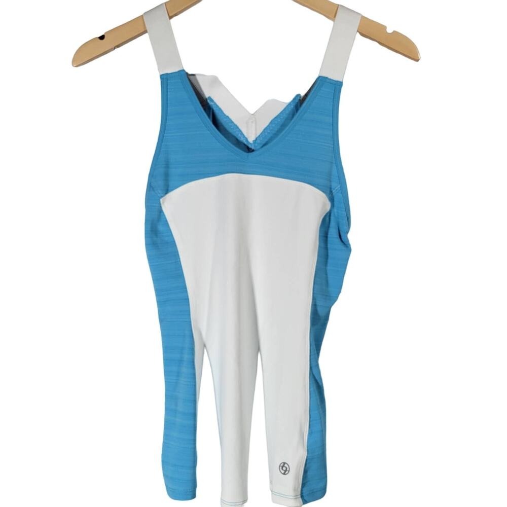 LIJA Womens Drop‎ Tank White Surf Blue Moisture Wicking UPF 50 S P